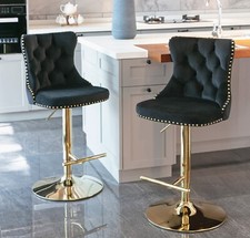Velvet Swivel Bar Stools Set of 2 Swivel Kitchen Barstools Bar Chairs Grey Black