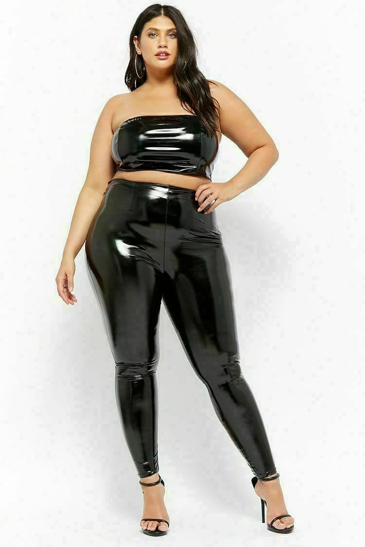 New Women Plus Size PVC Latex VINYL LOOK SHINY Leggings UK Size 16