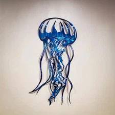 NEW! Blue Metal Jellyfish Beach Theme Decor Wall Art Home Decorations Ocean 16"