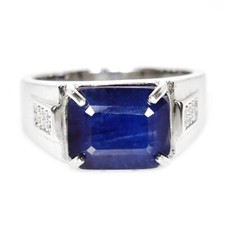 925 STERLING SILVER RING GENUINE BLUE SAPPHIRE OVAL  WHITE CZ SIZE 10