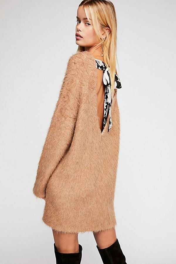 New Free People Bon Bon Jumper Mini Dress, Beige Brown, Medium