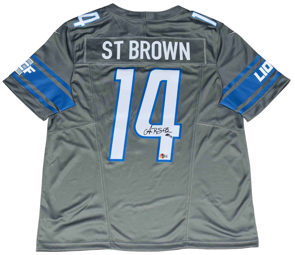 AMON-RA ST BROWN SIGNED DETROIT LIONS #14 GRAY NIKE LIMITED JERSEY