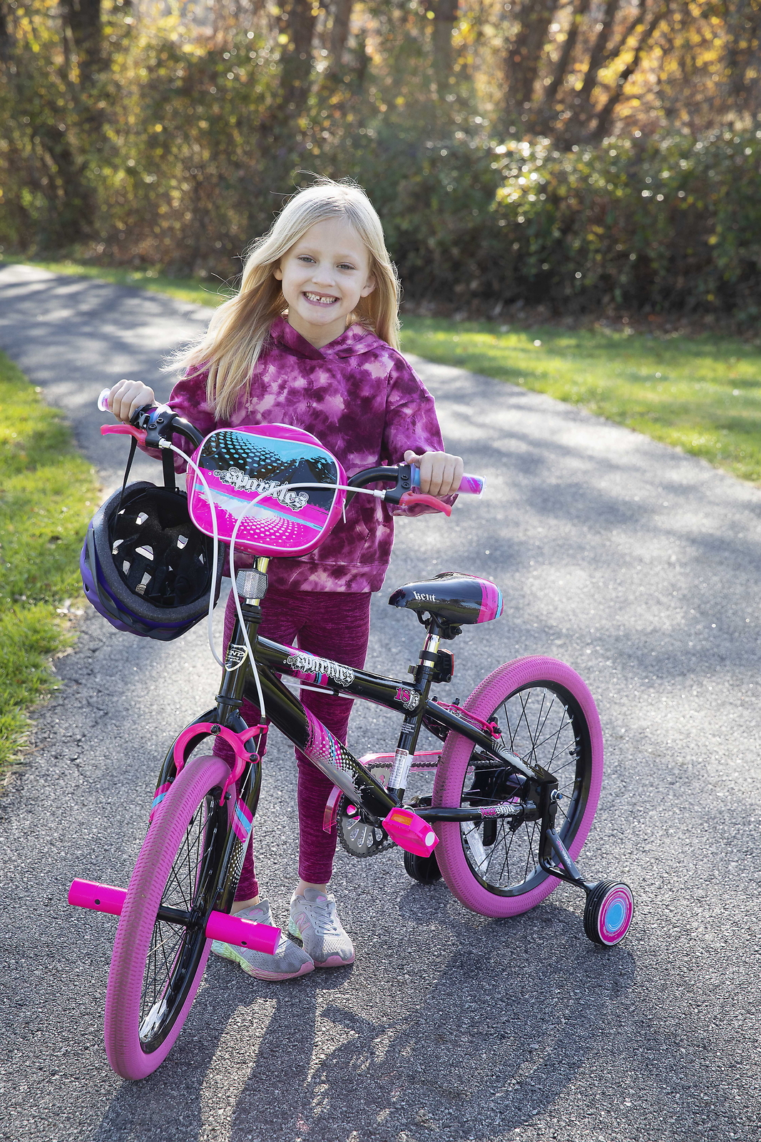 Girl's 18" Sparkles BMX Bike w/ Front Pegs, Bag and Training Wheels, Ages 6-9