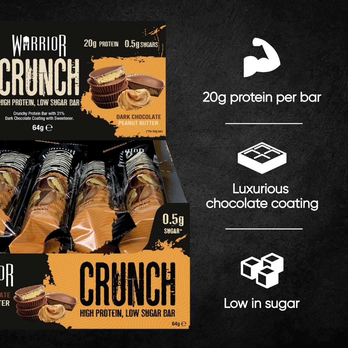 Warrior Crunch Bar Dark Chocolate Peanut Butter - Protein Riegel 20g Protein