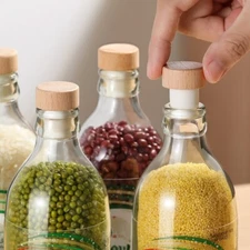 5PCS Glass Bottle Wood Stopper Sealed Cork Bung Plug Wine Soda Bottles Lid Decor