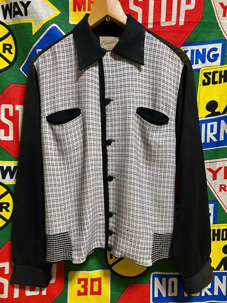 Campus 1940s 1950s Vintage Gabardine Shirt Black Rayon Size M Men&