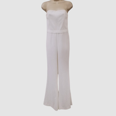 $495 Alice + Olivia Women's White Lavera Strapless Flare-Leg Jumpsuit Size 12