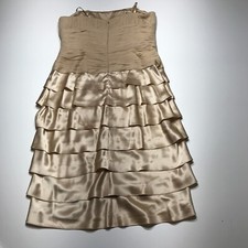 Adrianna Papell Occasions Dress Womens Size 8P Strapless Ruffled Cocktail Gold