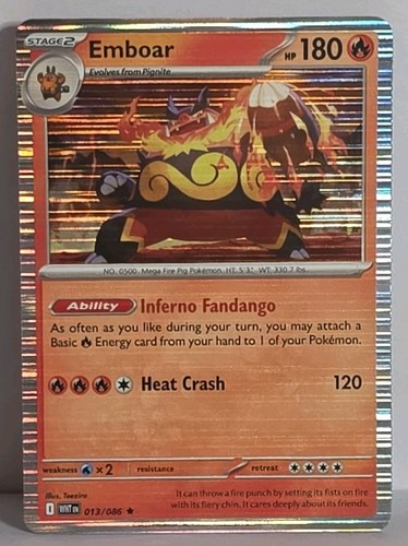 Emboar 13/86 Full Card Holo Bleed Error White Flare Pokemon TCG Card NM-LP+