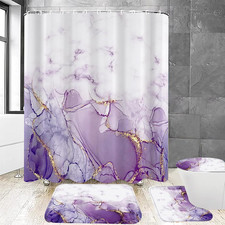 4Pcs Purple Marble Shower Curtain Sets or Bathroom,72x72 Inch  Bathroom Shower