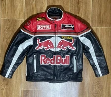 Red Bull Racing Vintage Leather Jacket Rare Sponsored Junior Jacket size XL