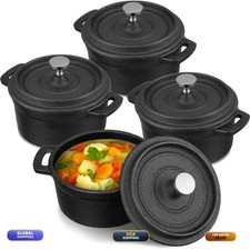 Suttmin 4 Pcs Mini Dutch Oven Cast Iron Pot Black with Lid Dual Handles 17 oz