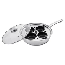 Uimoso 4-Cup Stainless Steel Egg Poacher Pan with Glass Lid Nonstick Egg Cups