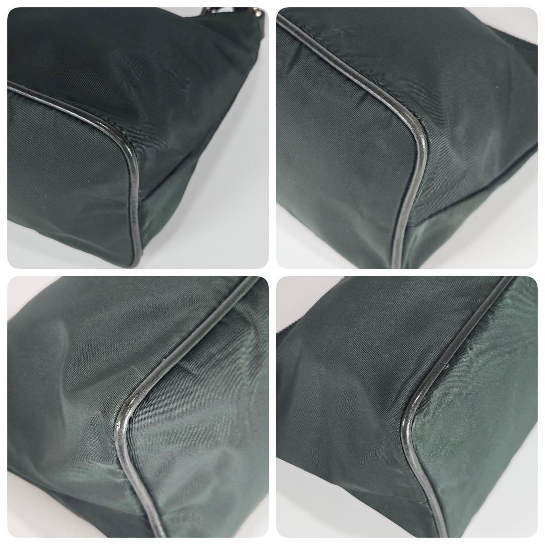 PRADA Handbag Accessory Pouch Nylon Green Triangular Logo Authentic Used Italy — image 8