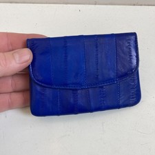 Genuine Eel Skin Leather Coin Purse Card Wallet Blue