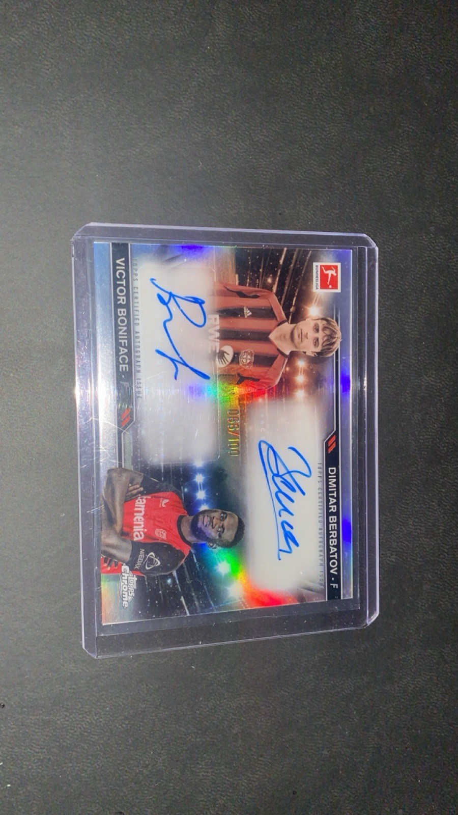 Victor Boniface & Dimitar Berbatov Topps Bundesliga Chrome Dual autograph /100