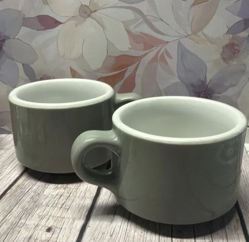 2 Vintage Shenango China Restaurant Ware Gray/ White Coffee Tea Cups Mugs