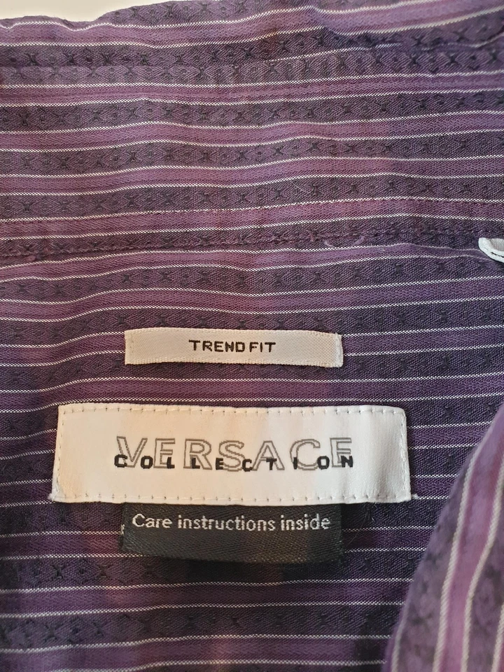 Camisa de vestir Versace Collection para hombre 17,5 44 a rayas calce tendencia manga larga Foto 3 de 4