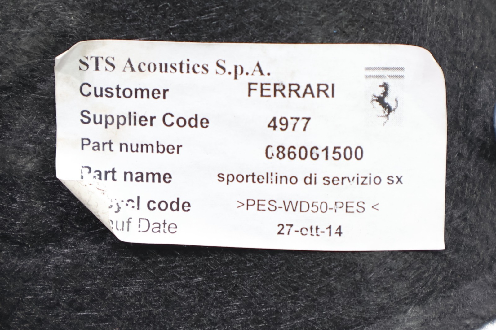2015-18 FERRARI CALIFORNIA T REAR LEFT SIDE TRUNK QUARTER PANEL ACCESS COVER OEM