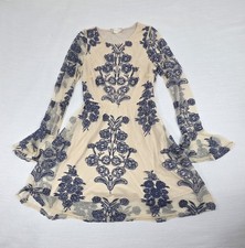 Altar'd State Norrie Midi Dress Small Blue Nude Floral Embroidered Sheer