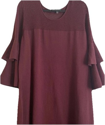 lane bryant burgundy dress Lane Bryant Shift Dress 14/16 Womens 3/4 Sleeve MIDI Striped Burgundy Pockets