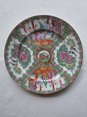ANTIQUE ROSE MEDALLION PLATE, EARLY 1900s Hand Painted in CANTON CHINA