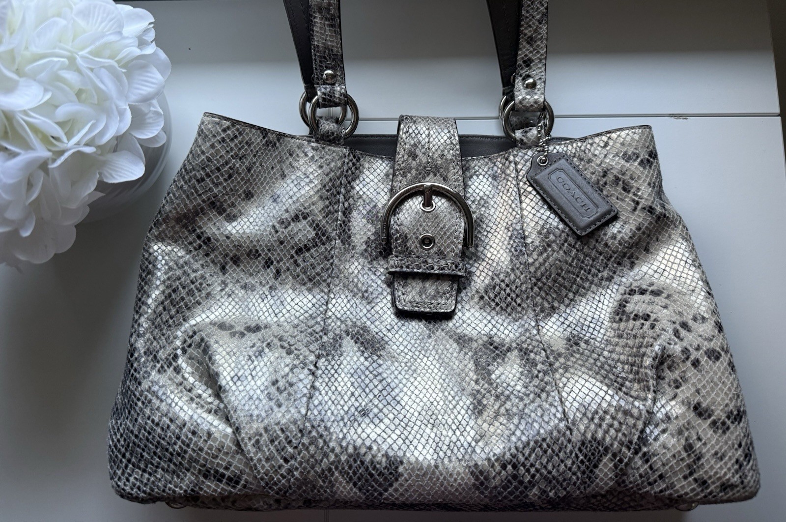 EUC Coach Python Embossed Leather Carryall Tote G… - image 2