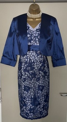 ISPIRATO BLAU GEBLÜMT SPITZE BRAUTMUTTERKLEID UND JACKE GRÖßE UK 18