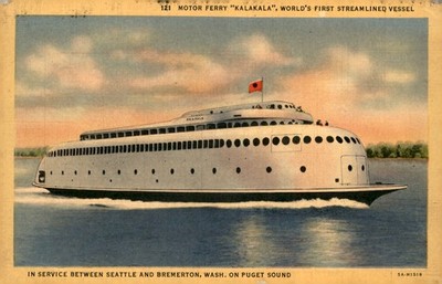 Motor Ferry Kalakala, Streamlined Vessel, Puget Sound, 1930s Postcard