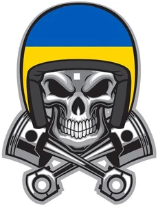Skull Motorbike Helmet Flag Ukraine Pistons Self Adhesive Vinyl Sticker