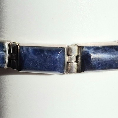 Vintage  Taxco  925 Sterling Silver And  Sodalite Bracelet Bar Estate