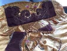 VTG 1940s LUXE Rayon *Old Hollywood Boudoir CHENILLE & SATIN 8 PC BEDSPREAD SET