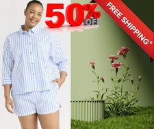 Joyspun Women 3X 22W-24W Woven  Sleeve Notch Collar Top,Boxer Shorts Pajama Set