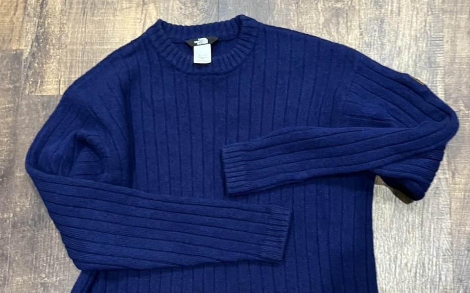 North Face Medium Blue Wool Men Sweater Ribbed Crew Neck Pullover Cozy Warm - Image 3 of 4