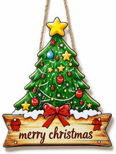 Christmas Wooden Welcome Sign 11.8x9.8" Hanging Door Porch Wall Holiday Decor