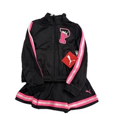 Puma Kids 2PC Poly Tricot Jacket  Skirt Set In Black,Pink,White In A Size 5