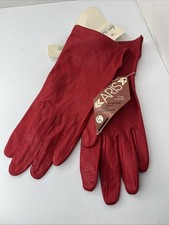 Vintage Aris Women's Red Fine Leather 100 Silk Lined Gloves Size 7 NWT