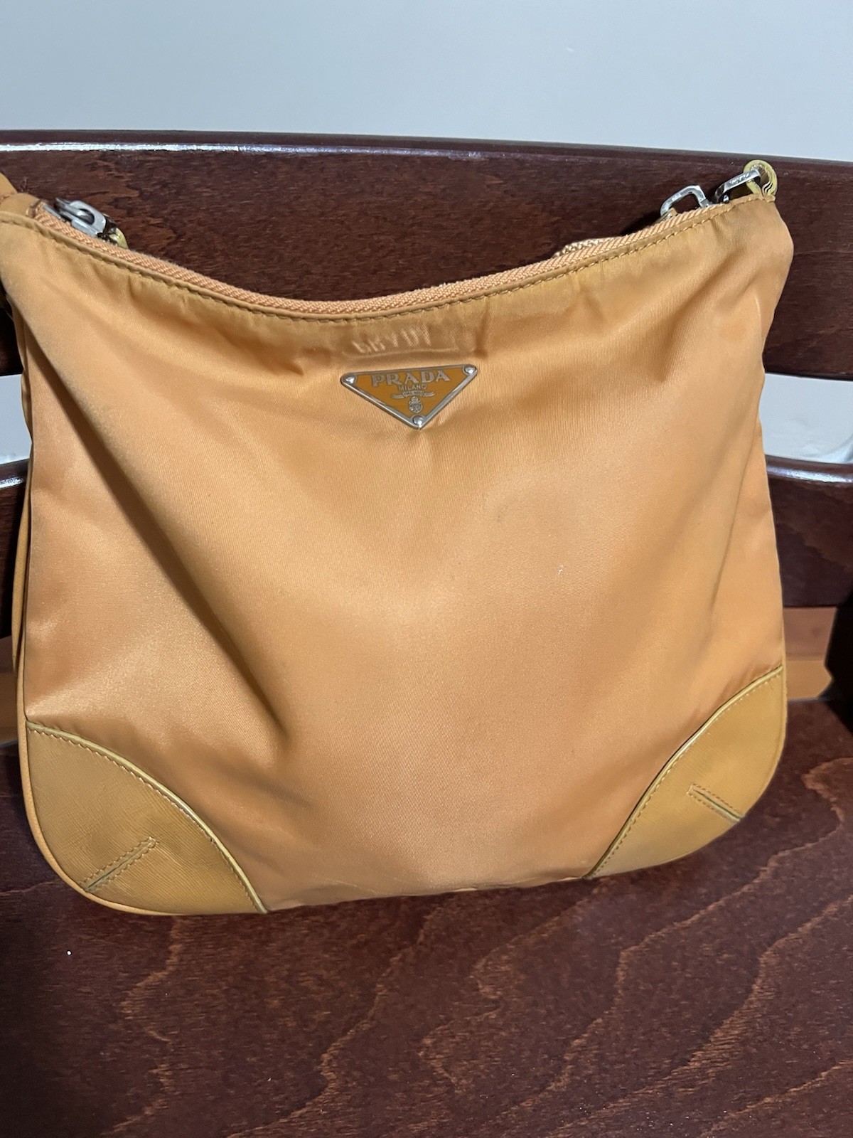 PRADA Mustard Nylon Crossbody Bag with Adjustable Strap-image