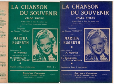 FILM ACE CHANSON DU SOUVENIR PARTITION MARTHA EGGERTH VON VECSEY BUSSMANN 1937 - Photo 1/4