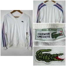 Vintage Lacoste Sweatshirt V-Neck Rare Crocodile Logo White Sweater Size 3