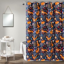 Pixie Fox Shower Curtain 72x72 Inch Navy Floral Animal Bathroom Decor Set