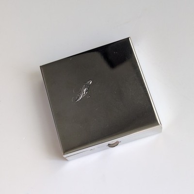 Vtg Reed & Barton Monogram ''F'' Silver Plate Pill Box Trinket Box Mirror 690