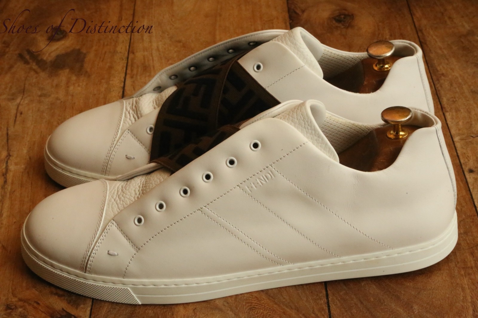 Fendi FF White Leather Brown Canvas Shoes Trainers Sneakers UK 12 US 13 EU 46 thumbnail 2