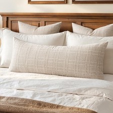 Long Lumbar Throw Pillow Cover 14x36 Soft Linen Check Decorative Pillowcase P...