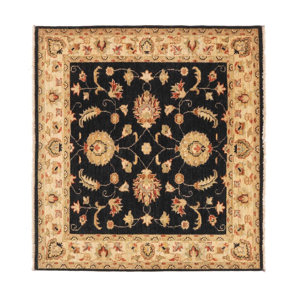 Chobi Ziegler Alfombra 100x100 Hecha A Mano Cuadrada Beige Floral Oriental - Imagen 1 de 4