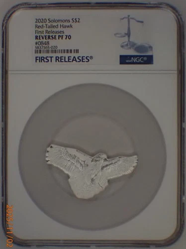 2020 SOLOMON ISLANDS 1 Oz .999 SILVER $2 RED-TAILED HAWK SHAPED NGC FR REV PF70
