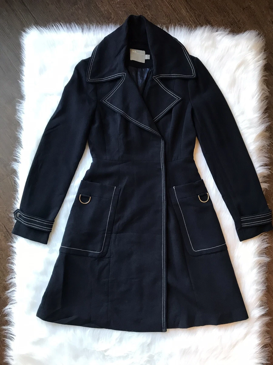 Asos Sz US 0 Midnight Blue Navy White Stitch Trench Military