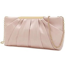 Clutch Evening Bag Elegant Pleated Satin Formal Handbag Simple Blush Pink