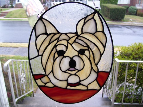 Stained Glass Yorkie Dog Sun catcher (Real Glass) - Picture 2 of 7