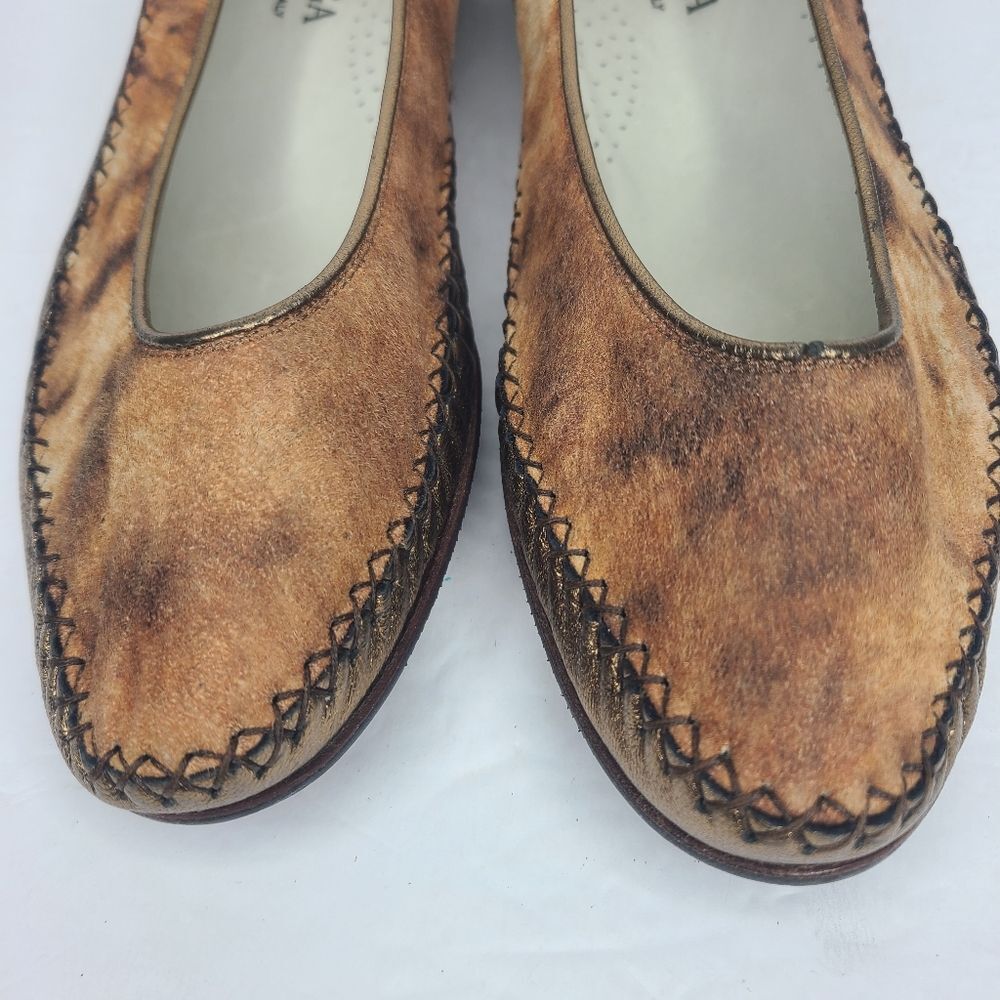 Bottega Veneta Two Tone Stitch Detail Bronze Tan Flats Size 43.5 thumbnail 5